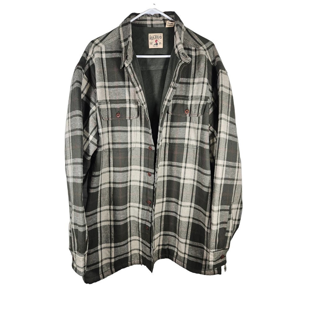 Red Head Men's Fleece Lined Plaid Jacket‎ Green Size XL 100% Cotton Warm